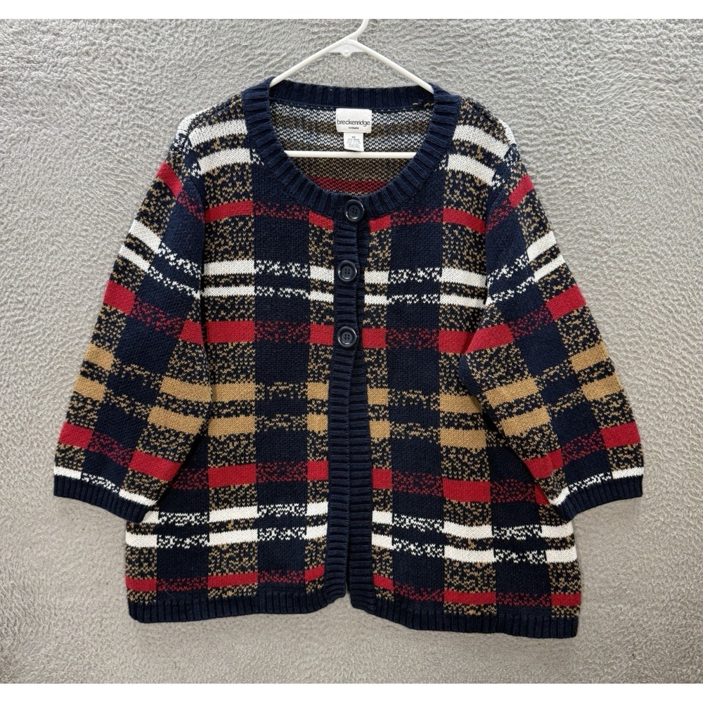 Vintage Breckenridge Sweater Womens 2X Multicolor Plaid Knit Cardigan 90s Y2K